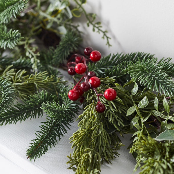 2m Pre Lit Pine & Red Berry Christmas Garland
