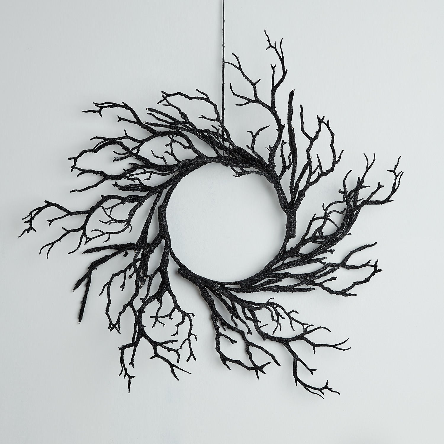 40cm Pre Lit Black Twig Halloween Wreath