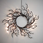 40cm Pre Lit Black Twig Halloween Wreath