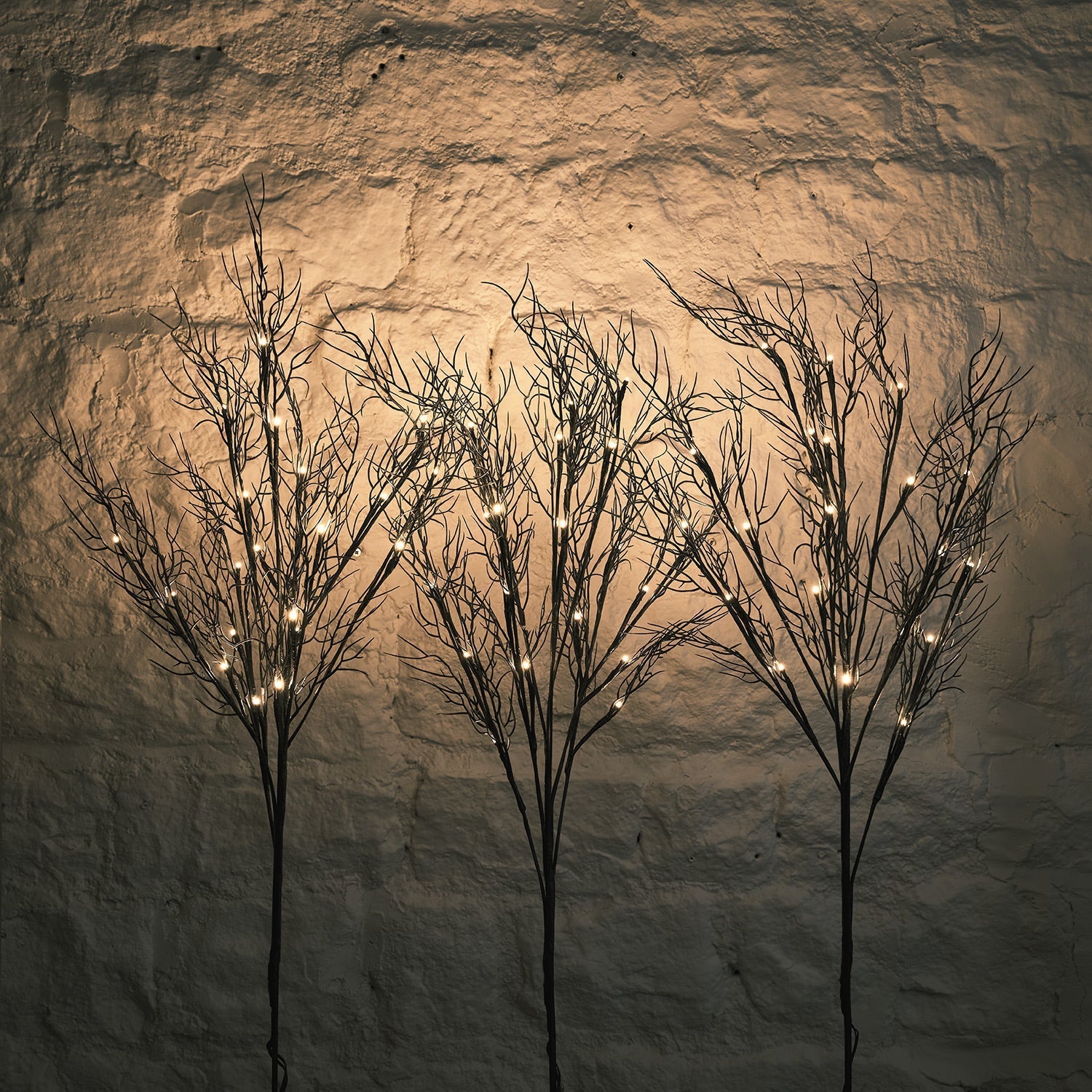 3 Halloween Tree Stake Lights & Black Bat Hanging Decorations Bundle