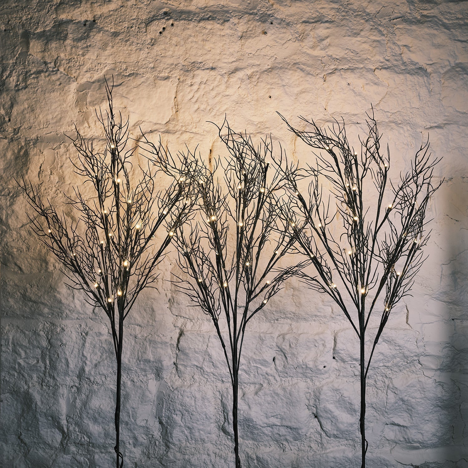 3 Halloween Tree Stake Lights & Black Bat Hanging Decorations Bundle