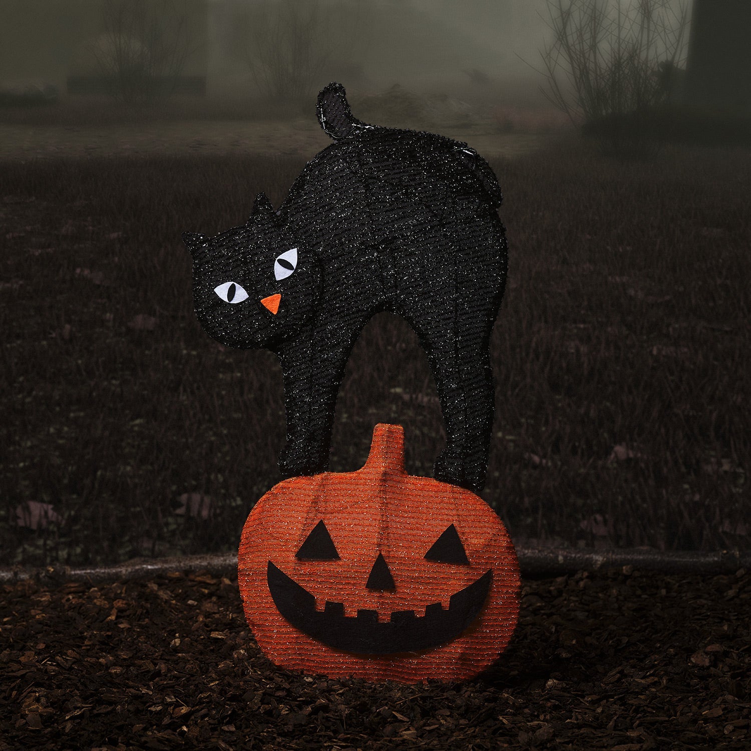 Halloween Cat & Pumpkin Outdoor Stake Light