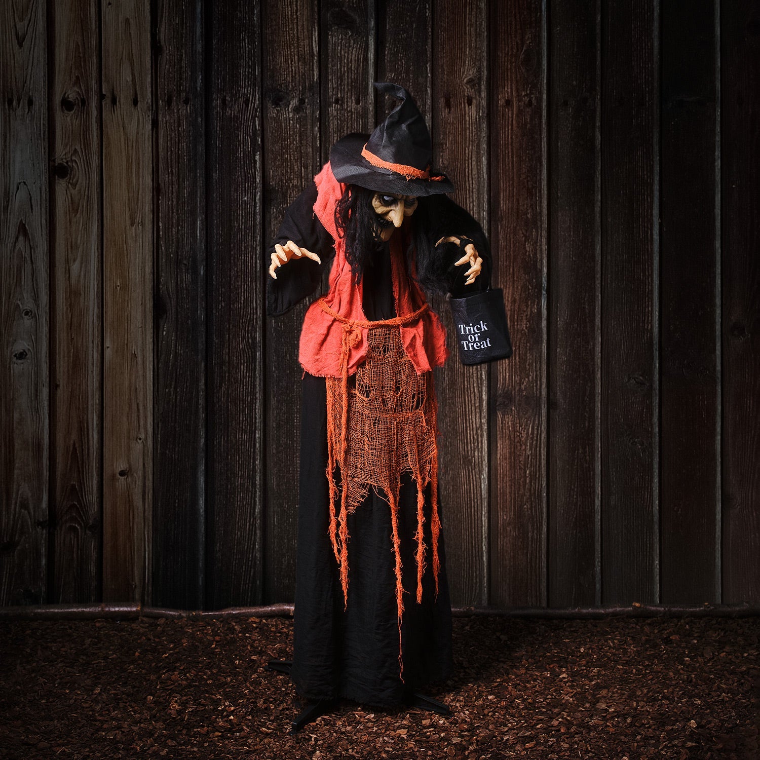 1.6m Animated Witch with Candy Bag Halloween Decoration