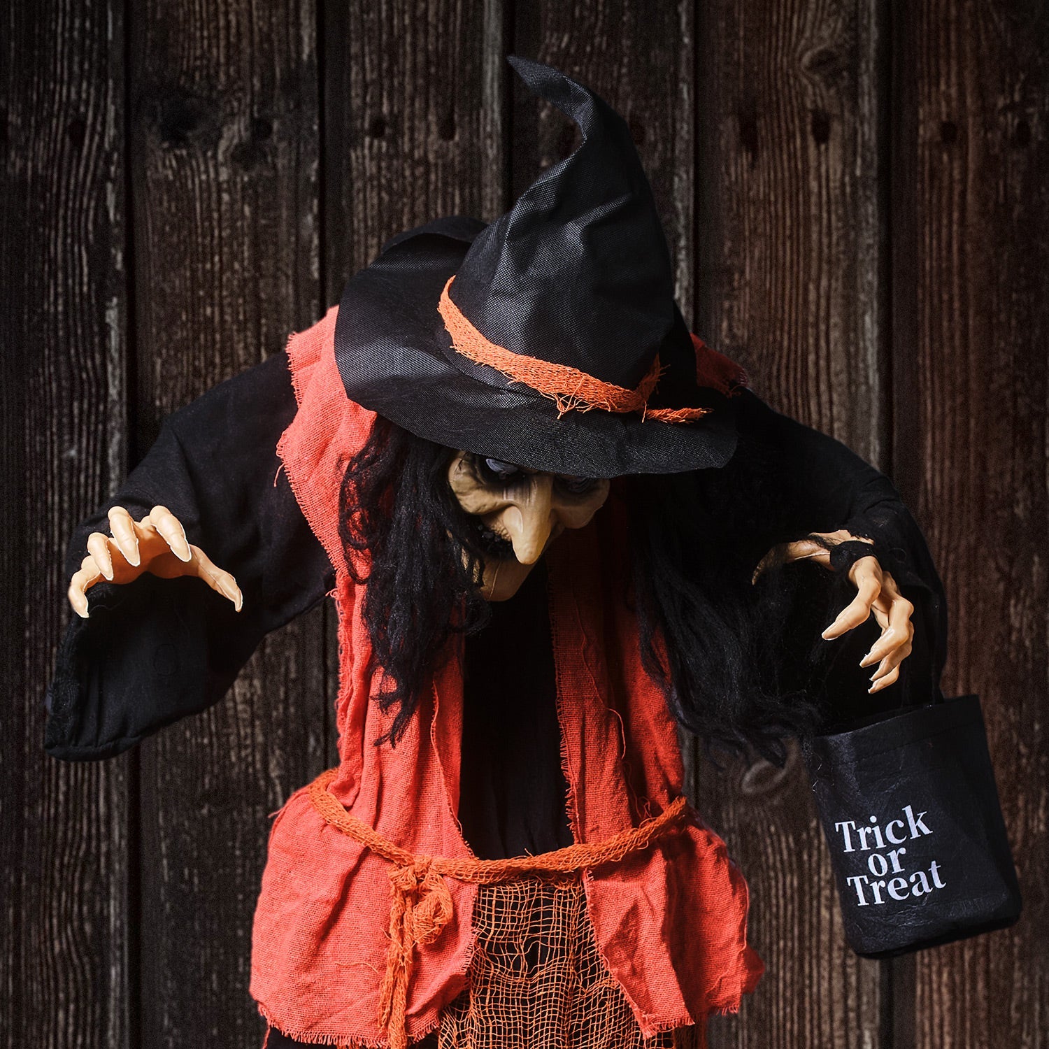 1.6m Animated Witch with Candy Bag Halloween Decoration