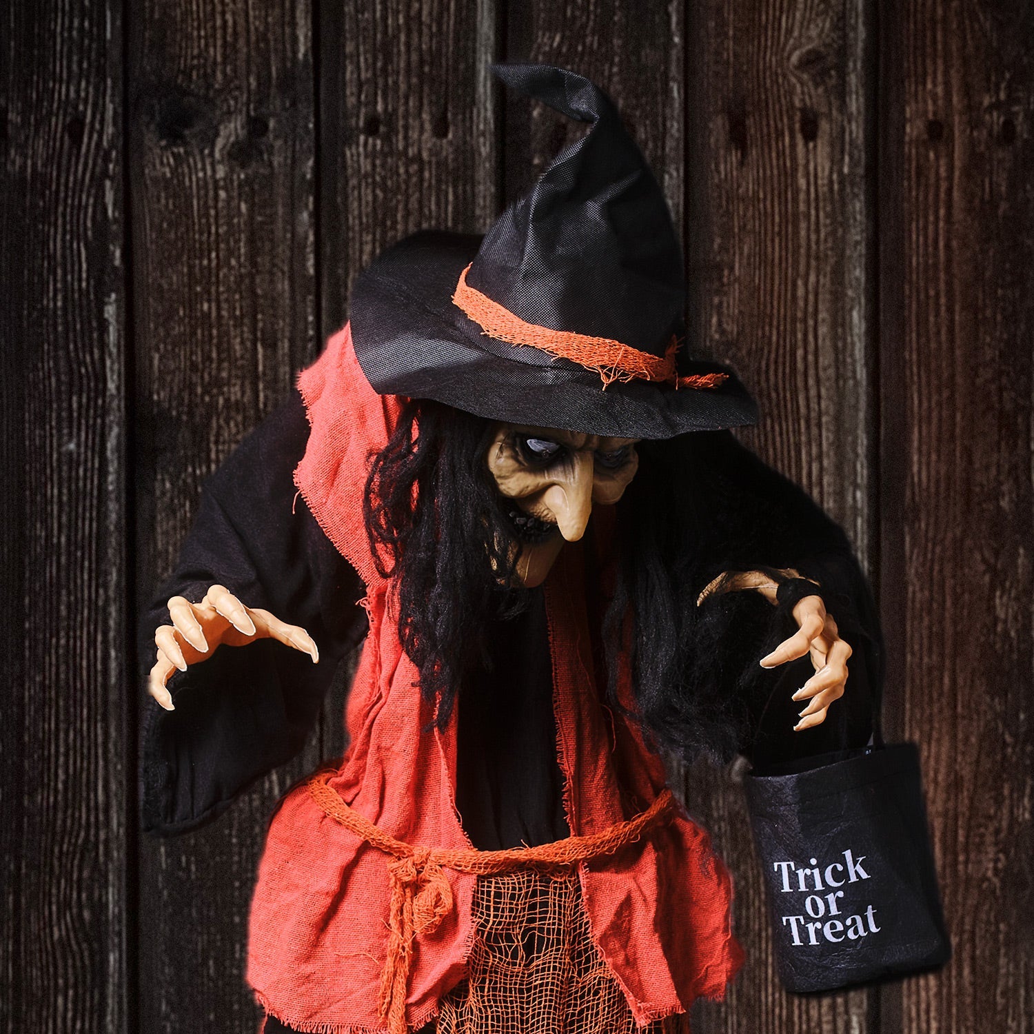 1.6m Animated Witch with Candy Bag Halloween Decoration
