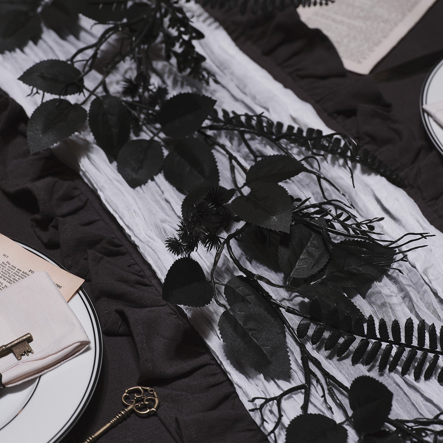 1.8m Pre Lit Black Foliage Halloween Garland