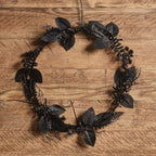 30cm Pre Lit Black Halloween Foliage Wreath