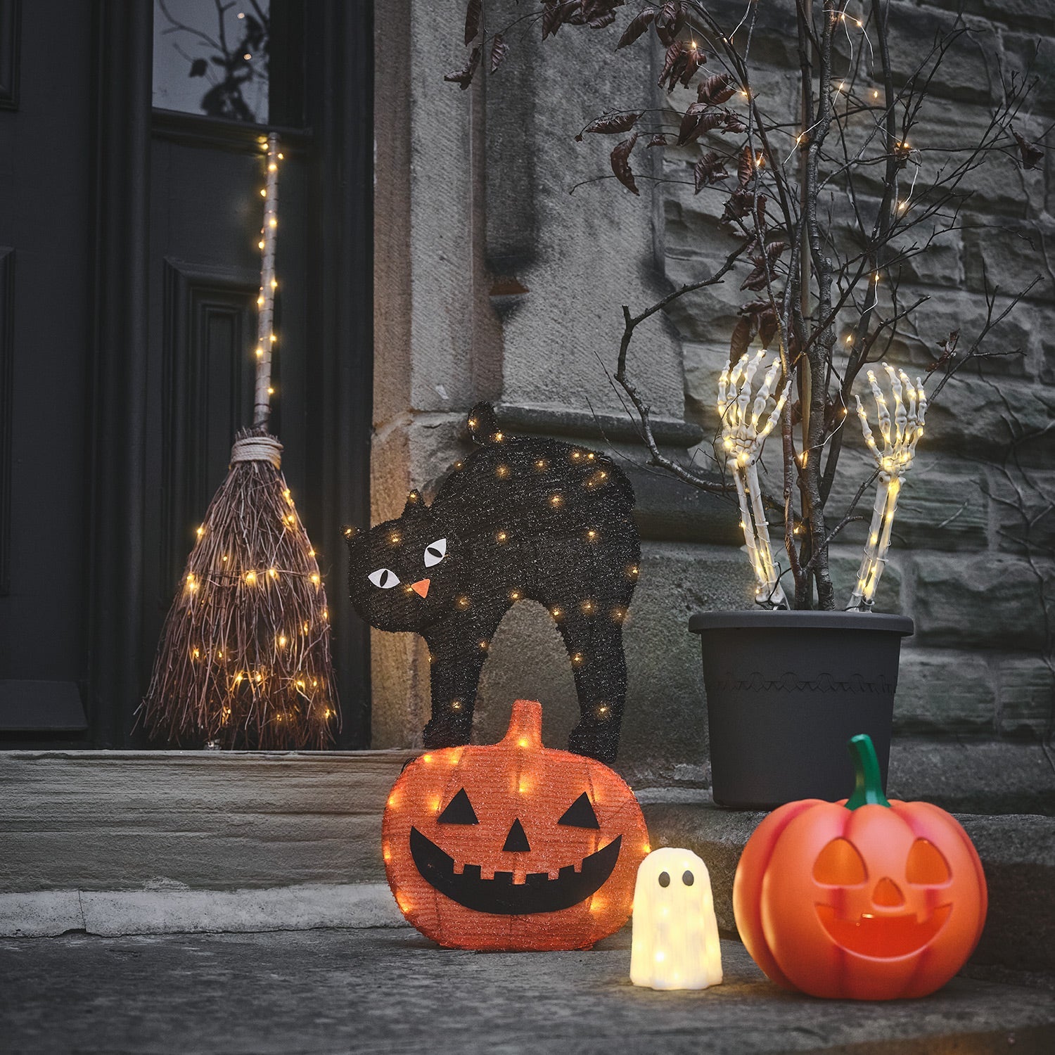 Halloween Cat & Pumpkin Outdoor Stake Light