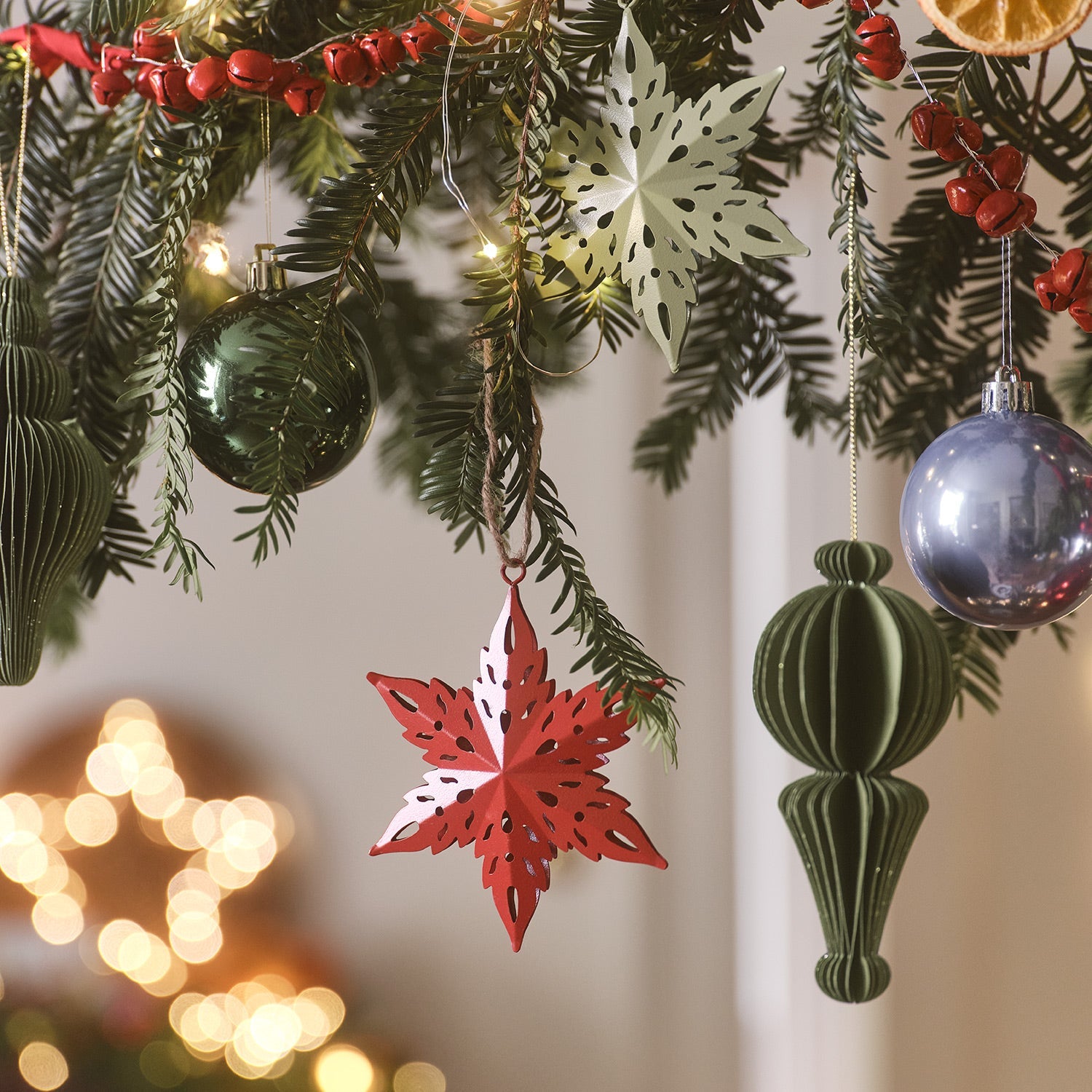 3 Pine Green Paper Christmas Baubles