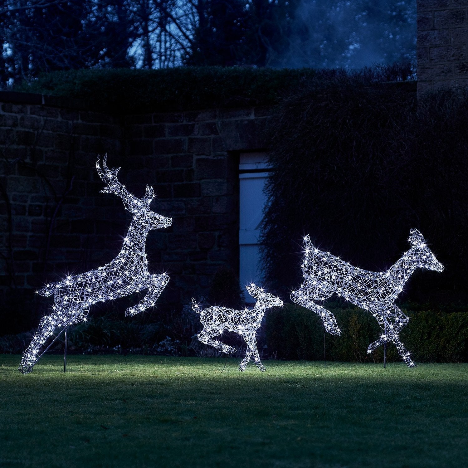 Set of 3 Regular Harlow Rattan Dual Colour LED Light Up Reindeer Family