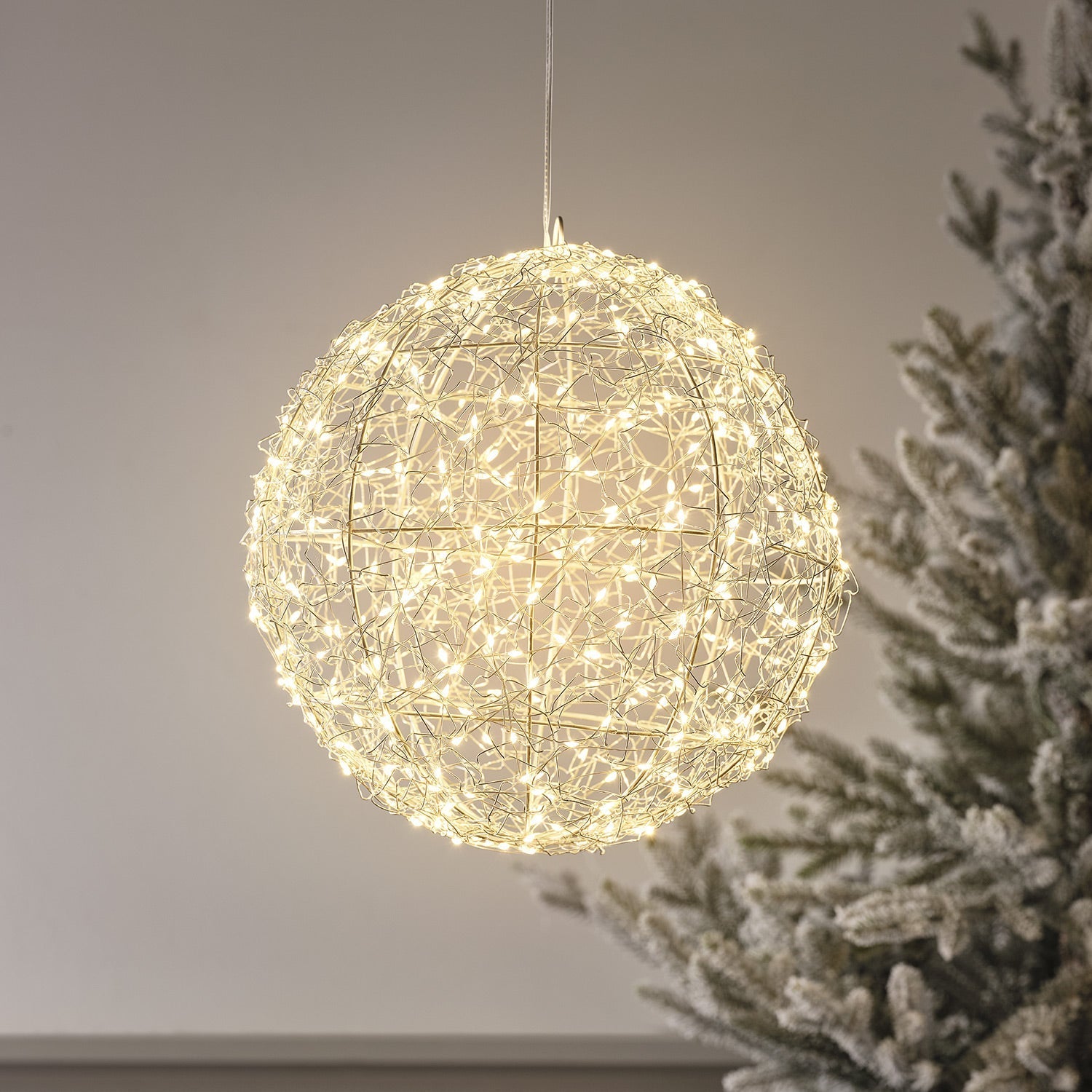 28cm Wire Wrapped LED Hanging Orb Light Duo