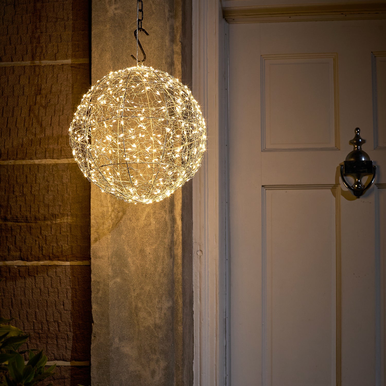 28cm Wire Wrapped LED Hanging Orb Light Duo