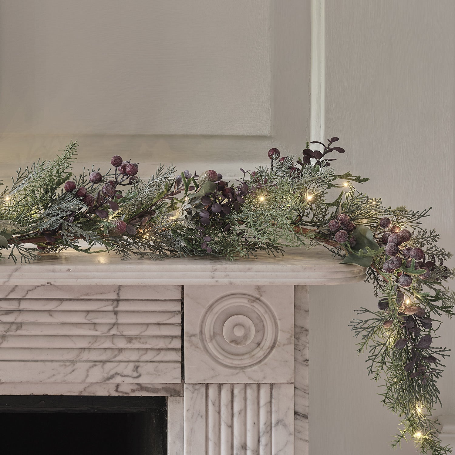 1.8m Pre Lit Purple Berry Heart Garland