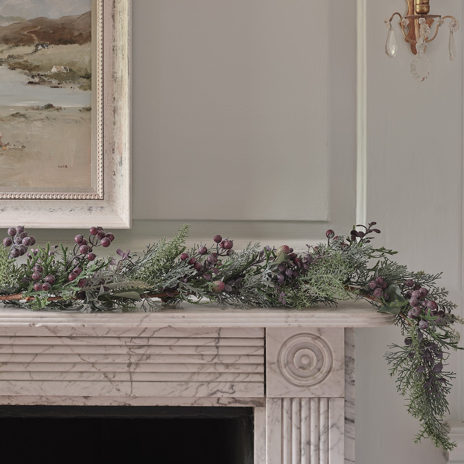 1.8m Pre Lit Purple Berry Heart Garland