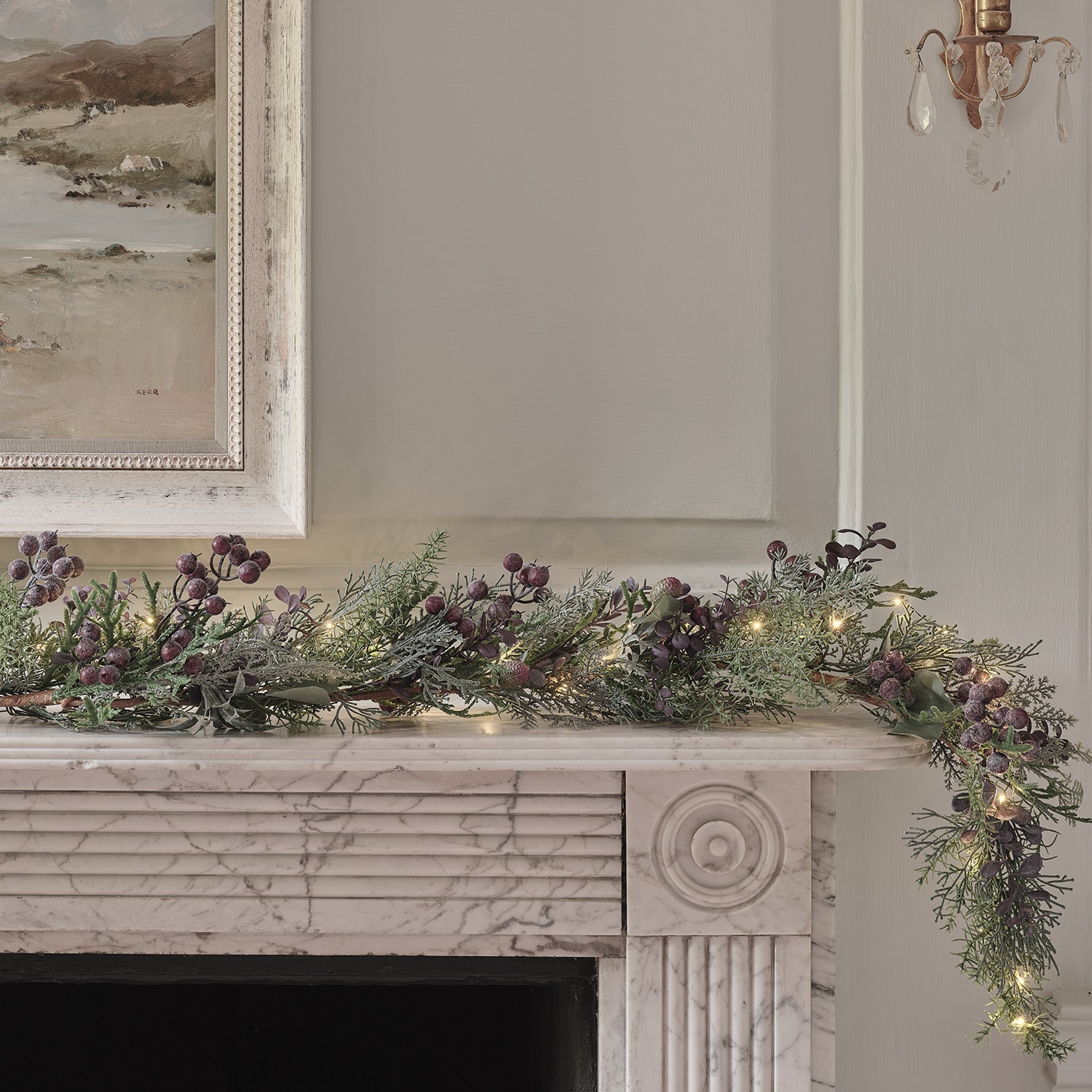 1.8m Pre Lit Purple Berry Heart Garland