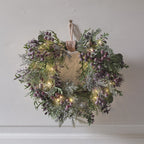 40cm Pre Lit Purple Berry Heart Wreath
