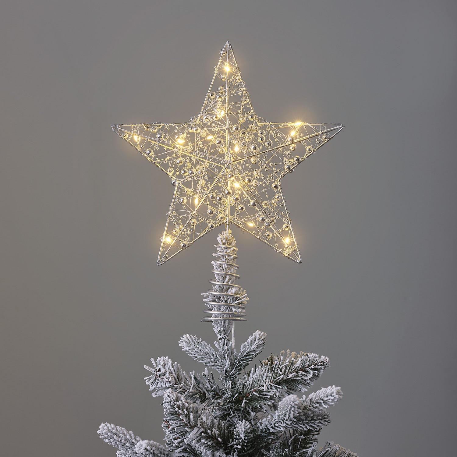 Beaded Silver Star Micro LED Christmas Tree Topper