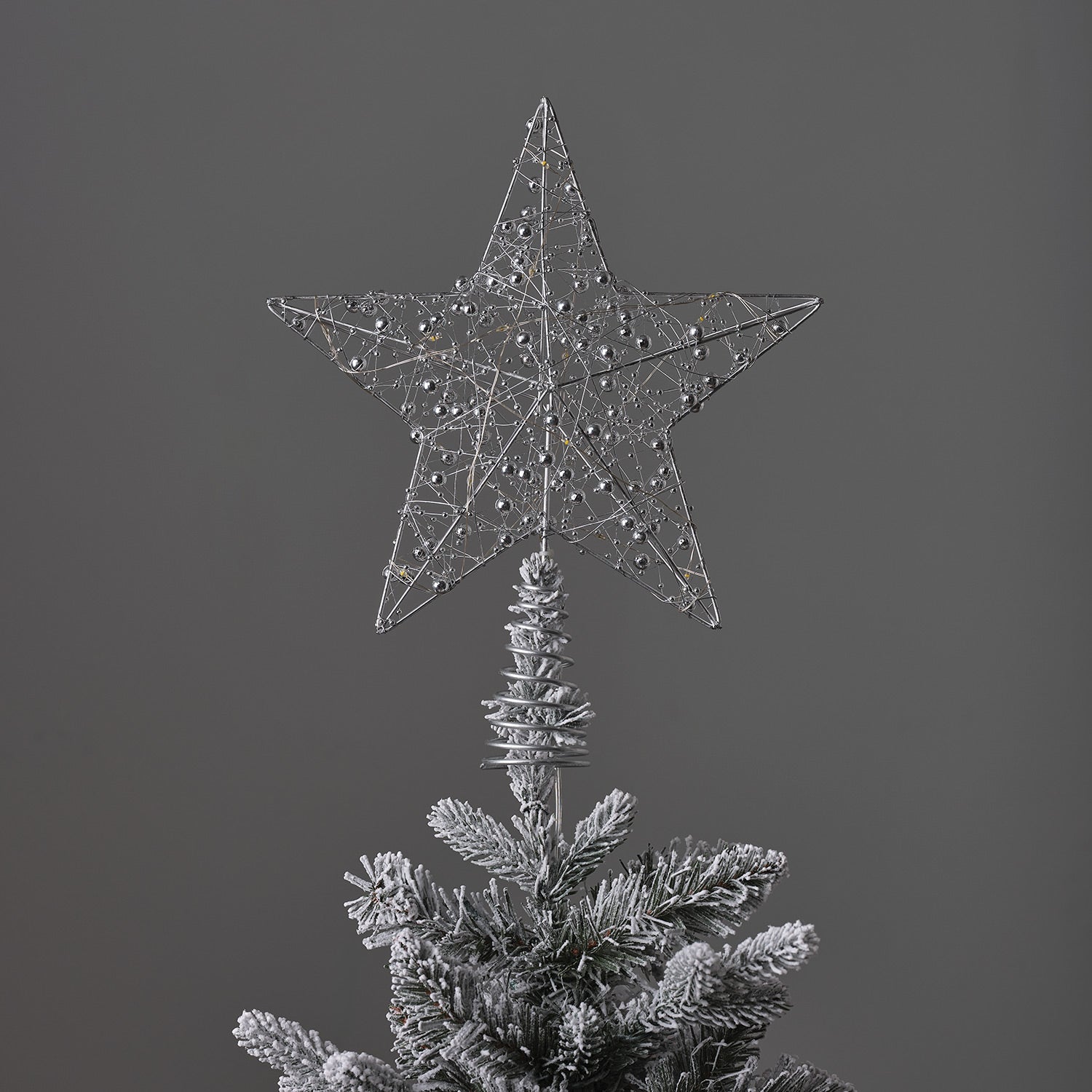Beaded Silver Star Micro LED Christmas Tree Topper