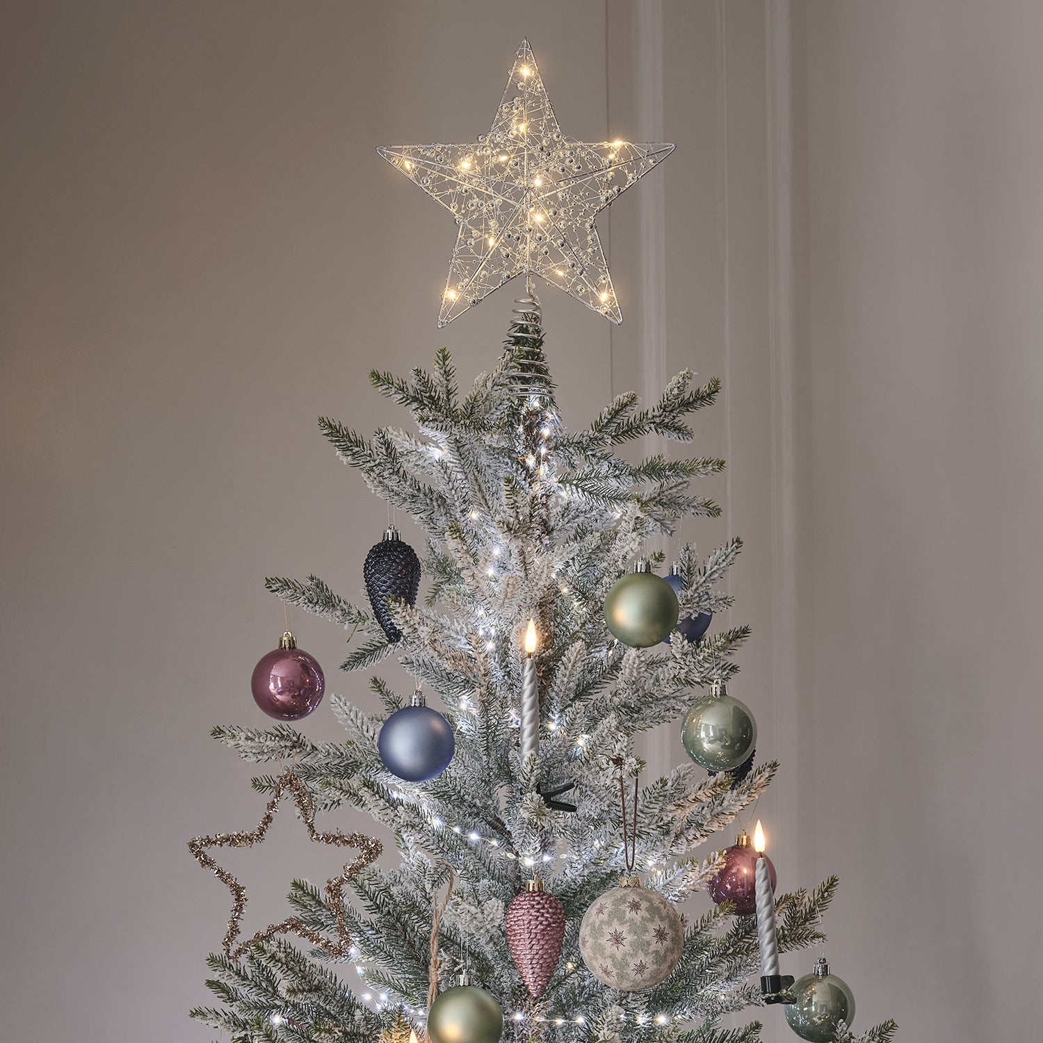 Beaded Silver Star Micro LED Christmas Tree Topper