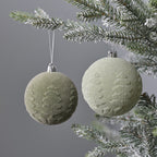 Set of 2 Green Velvet Christmas Baubles
