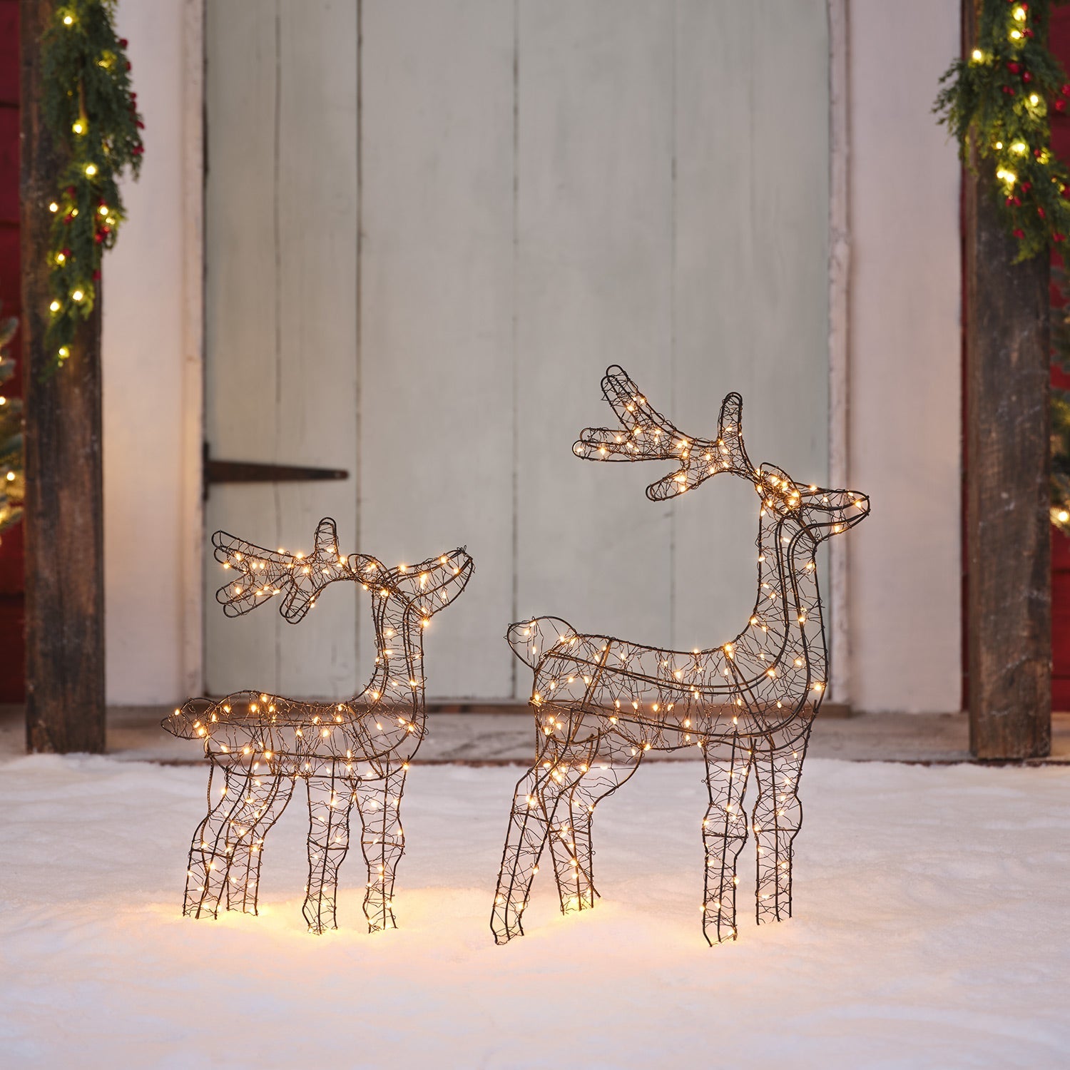 56cm Warm White Micro LED Wire Reindeer Decoration Duo