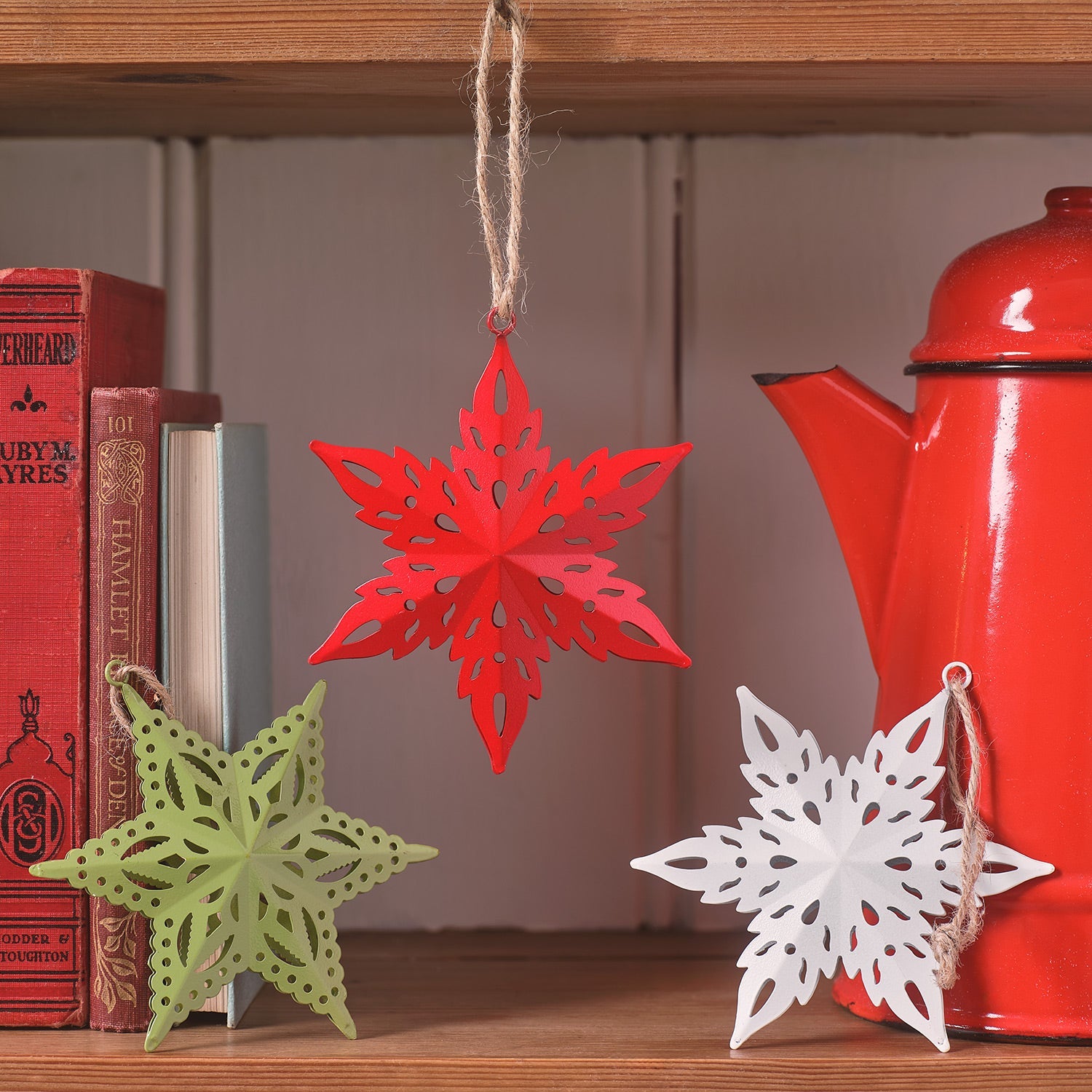6 Snowflake Star Cut Out Christmas Decorations