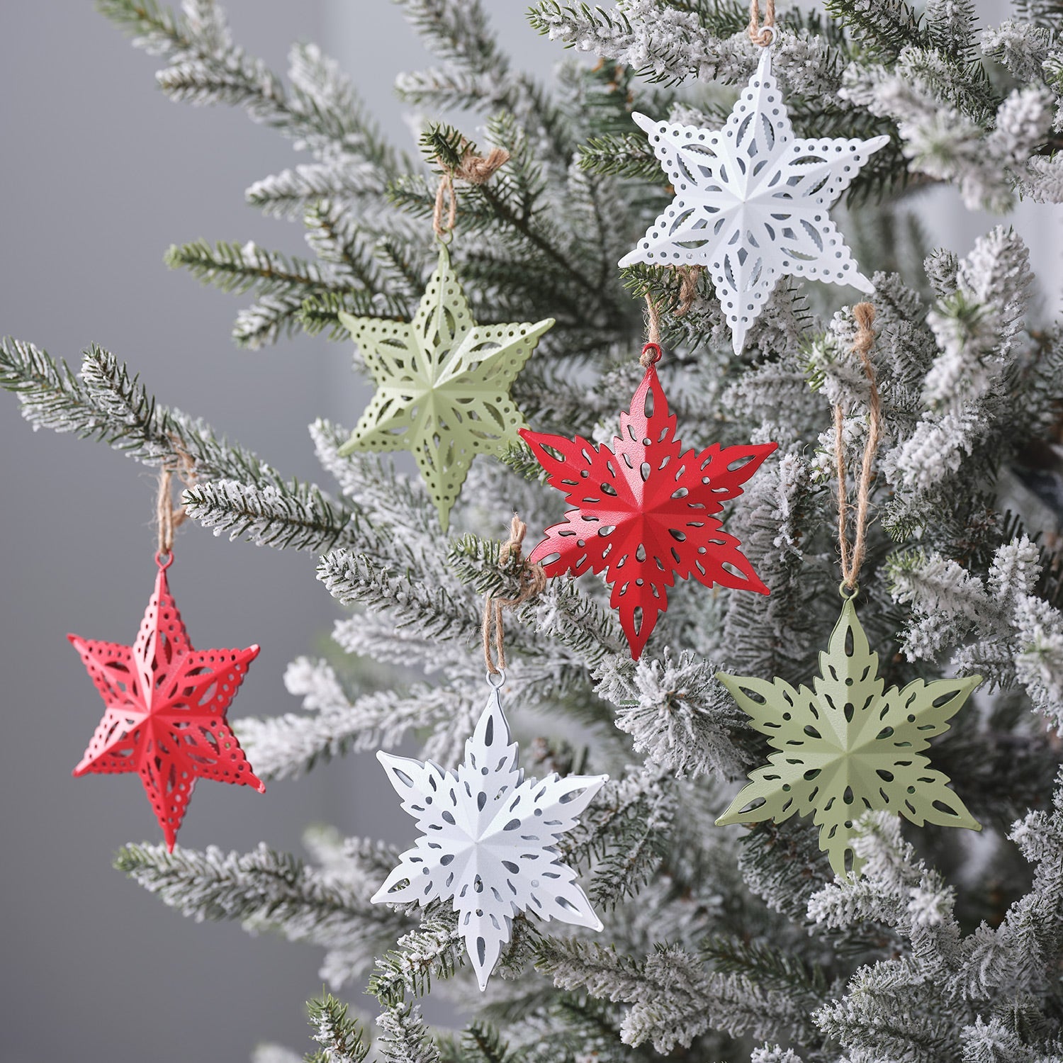 6 Snowflake Star Cut Out Christmas Decorations