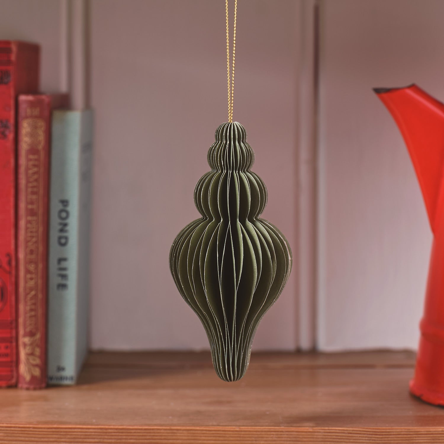 3 Pine Green Paper Christmas Baubles