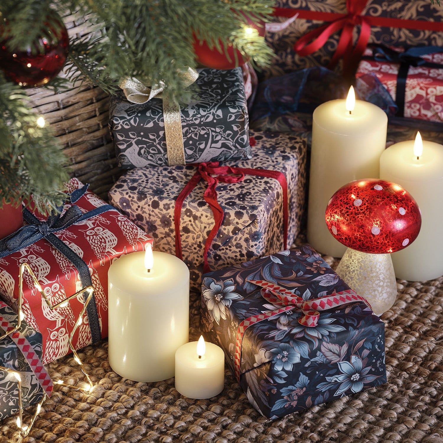 Set of 2 Glass LED Christmas Toadstools