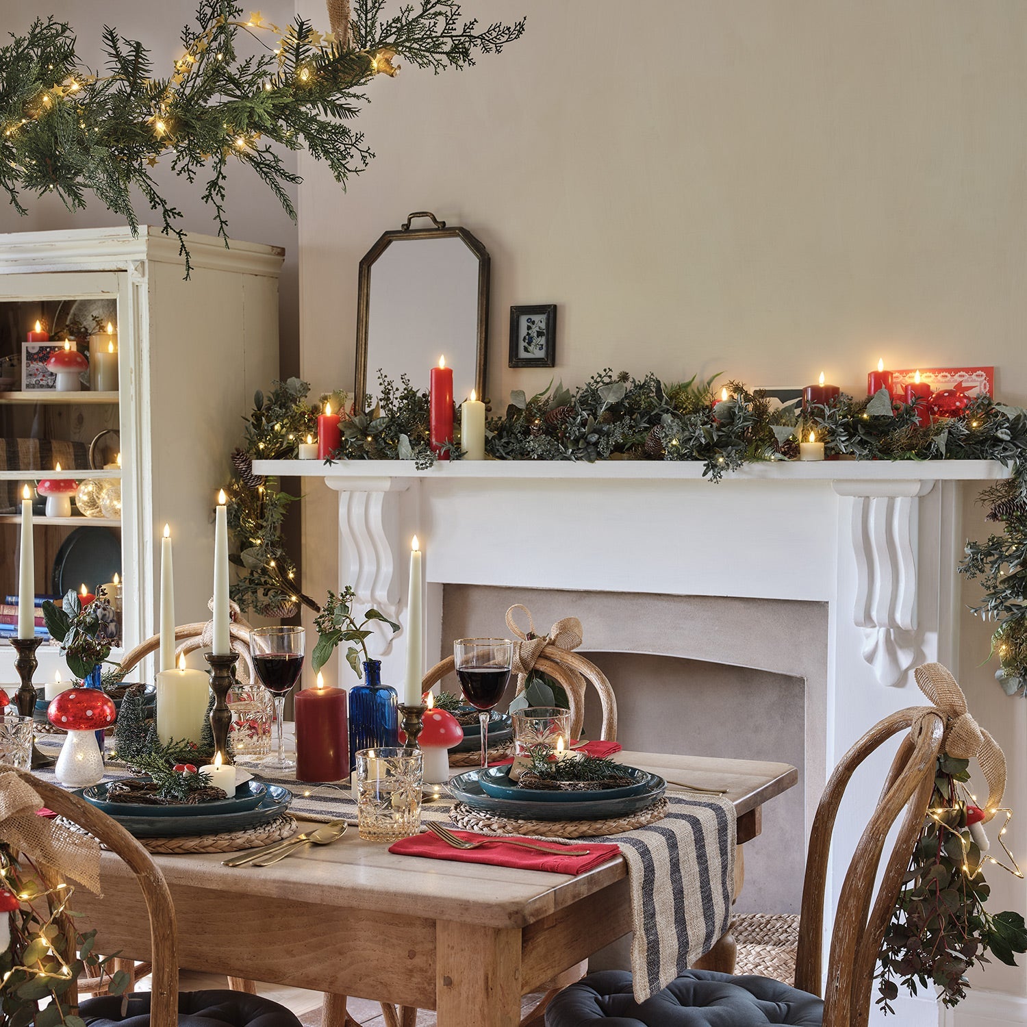 14cm Winter Mushroom and Rattan Candle Holder