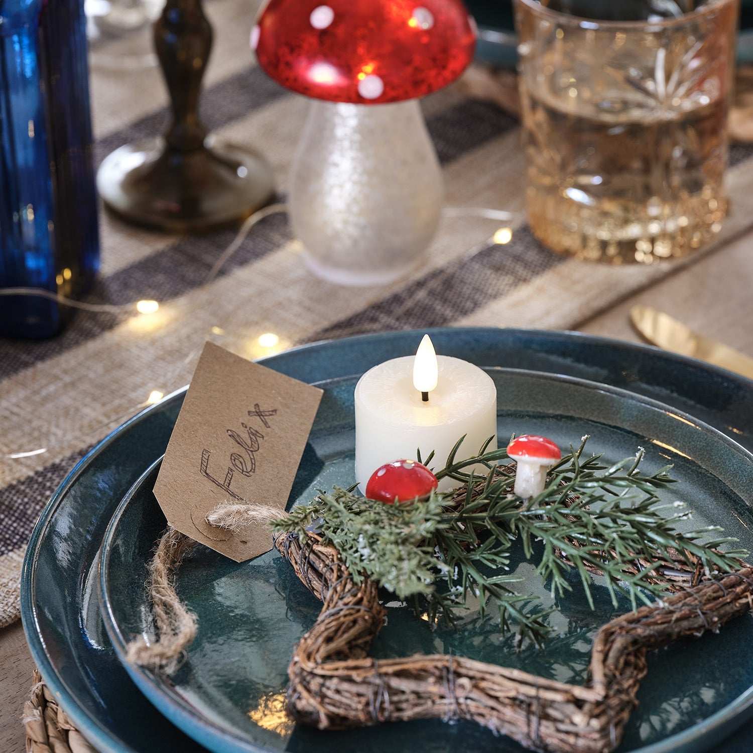 Set of 2 Mushroom Rattan Star Hanging Decorations