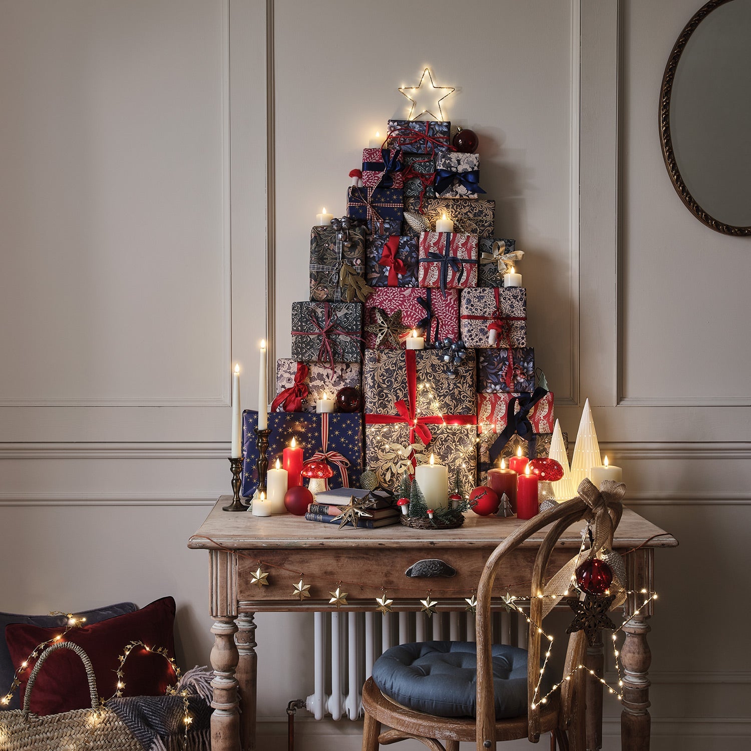 14cm Winter Mushroom and Rattan Candle Holder