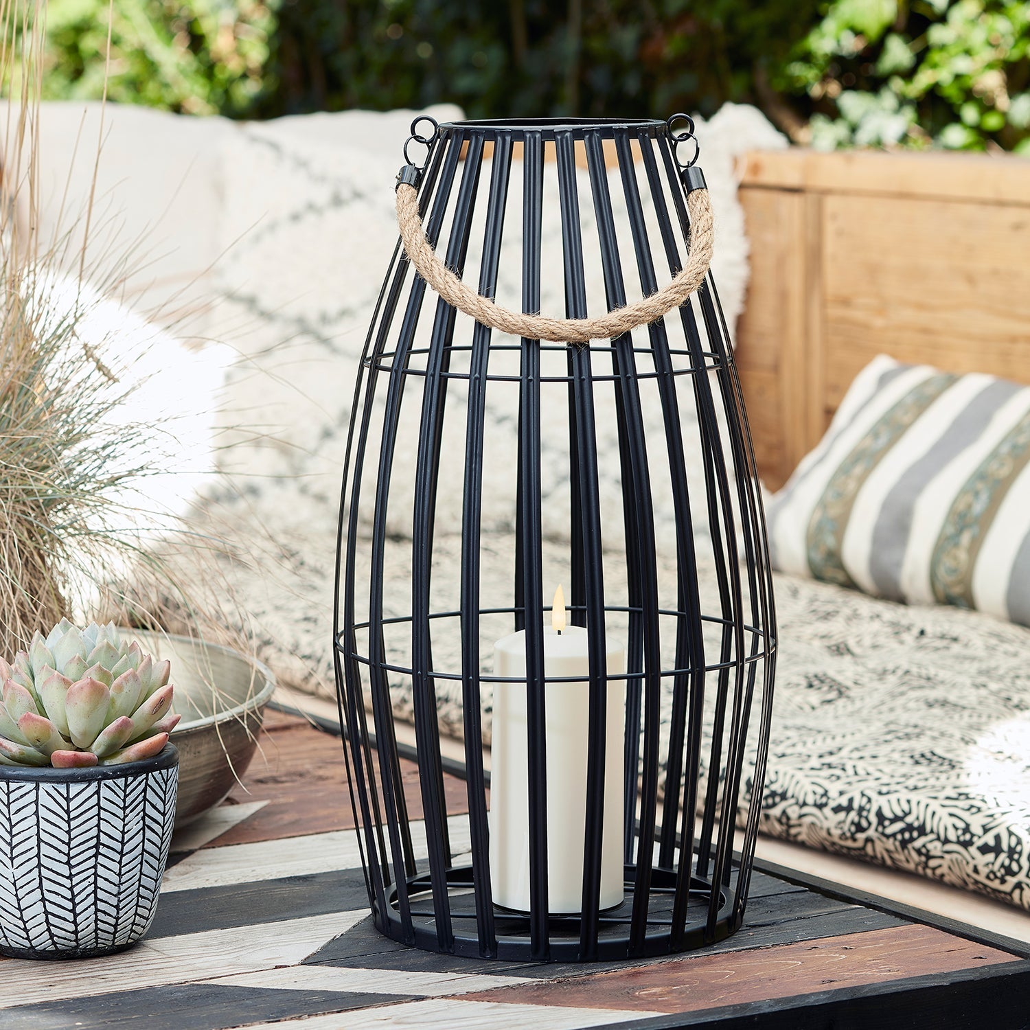 Canberra Slatted Outdoor Lantern with TruGlow® Candle