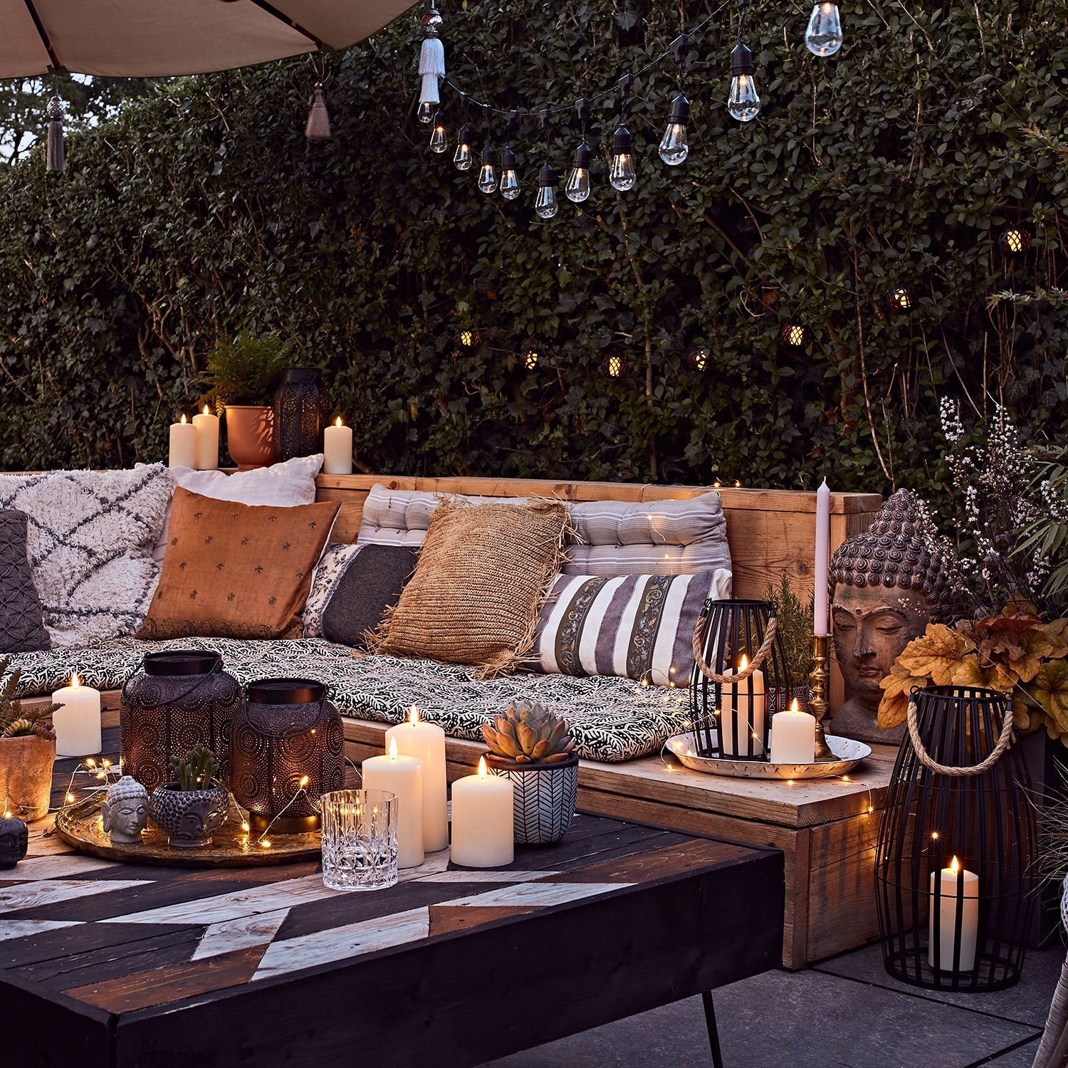 Canberra Large Slatted Outdoor Lantern with TruGlow® Candle