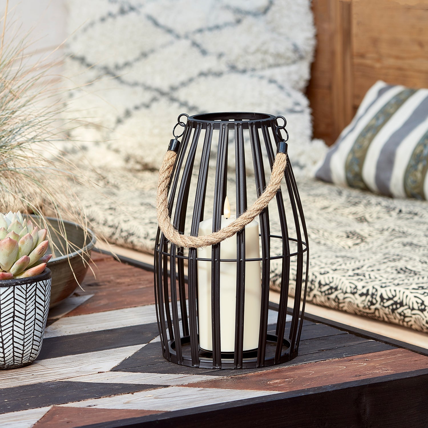 Canberra Large Slatted Outdoor Lantern with TruGlow® Candle