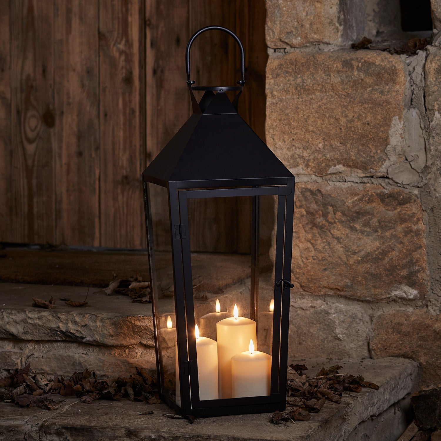 Cairns Large Black Garden Lantern with 3 TruGlow® Candles