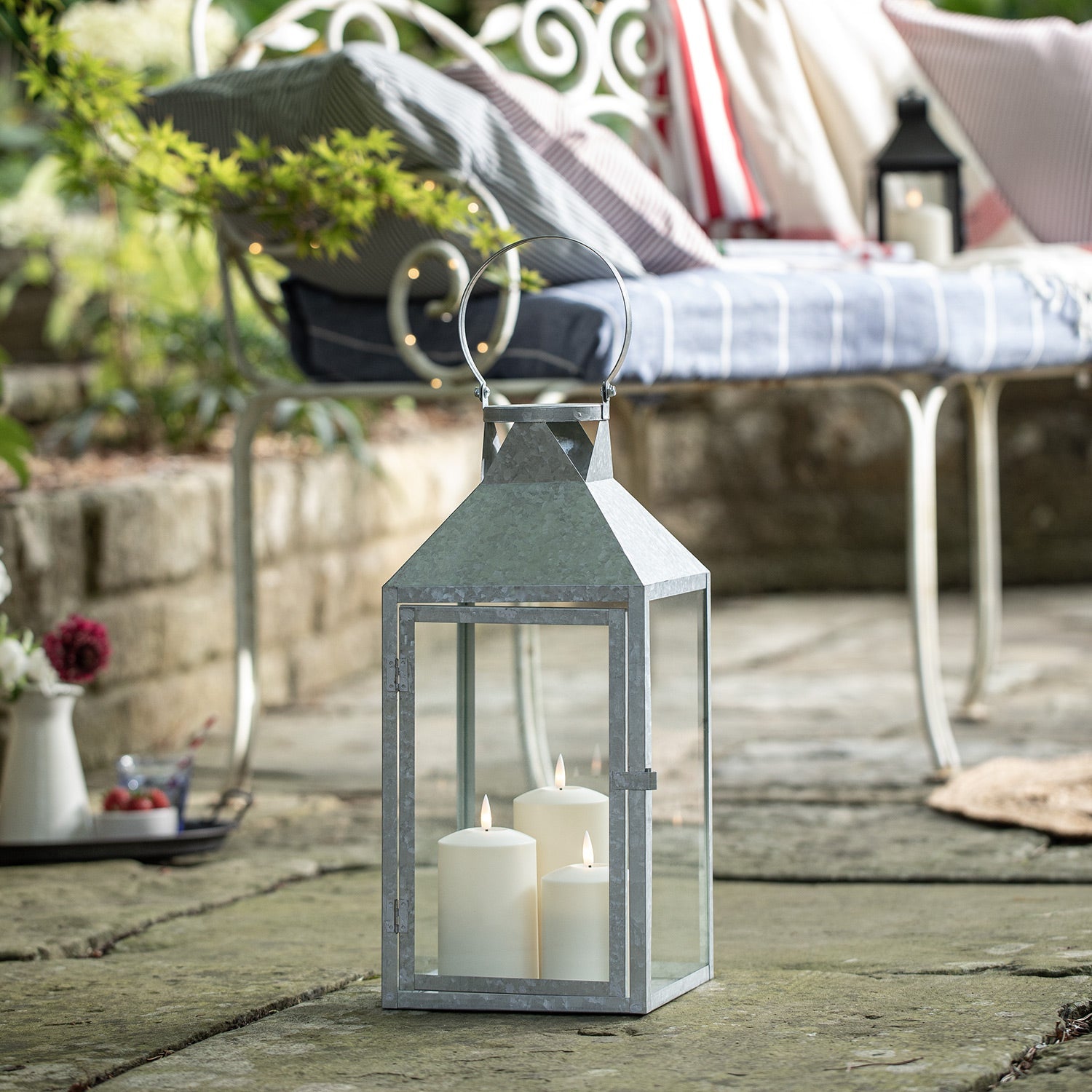 Hayle Galvanised Outdoor Lantern Duo with TruGlow® Candles