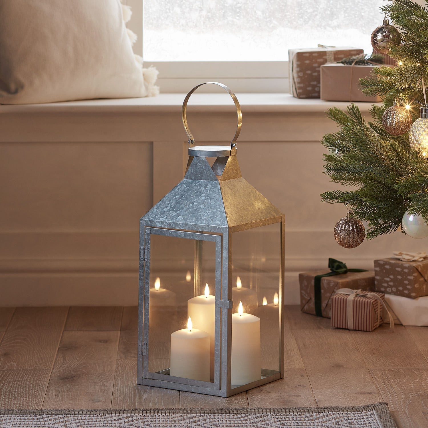 Hayle Large Metal Outdoor Lantern with TruGlow® Candle Trio