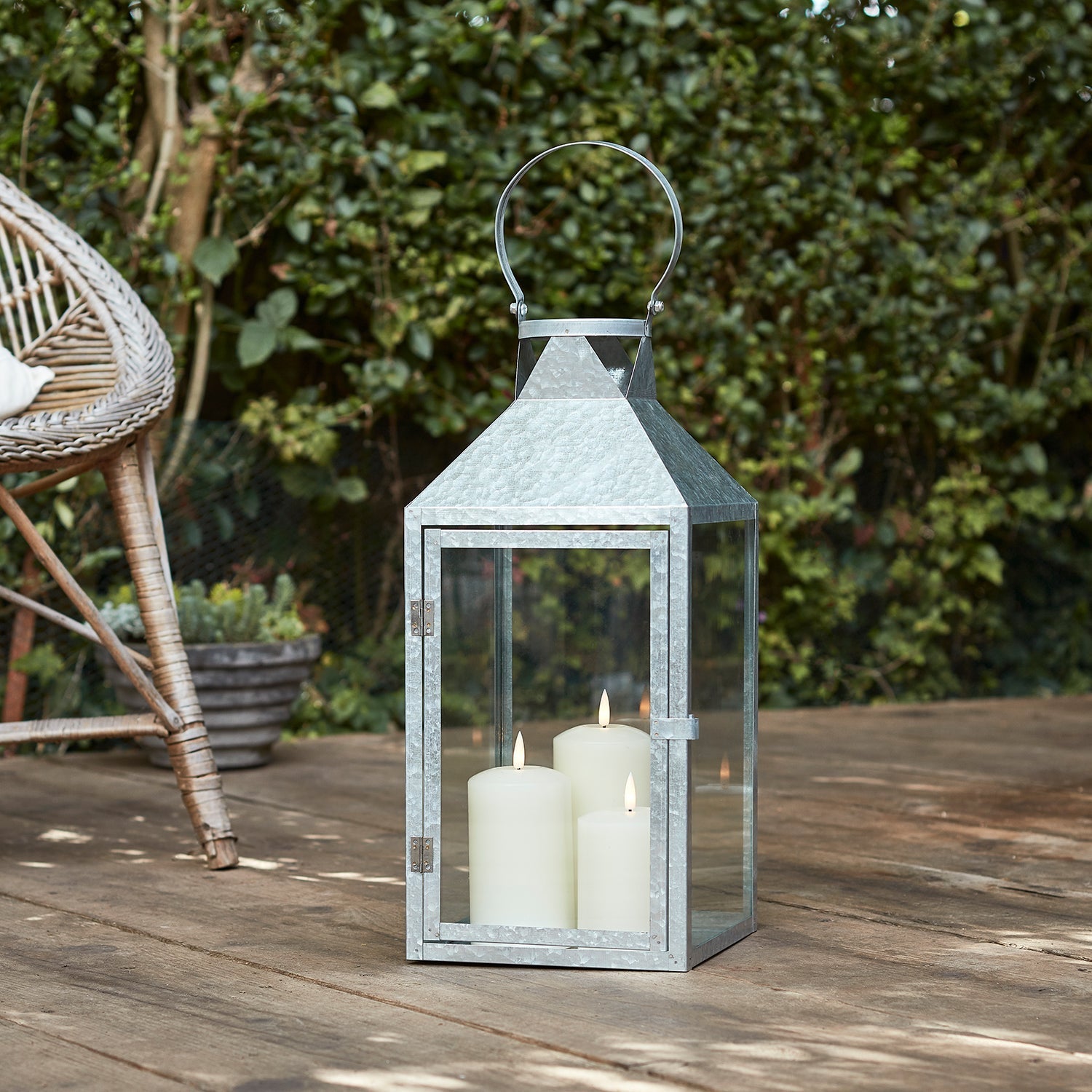 Hayle Galvanised Outdoor Lantern Duo with TruGlow® Candles