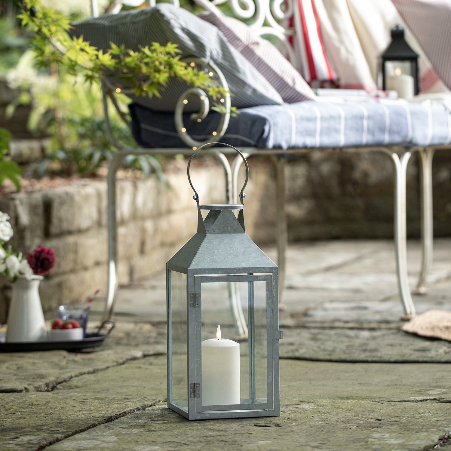 Hayle Galvanised Outdoor Lantern Duo with TruGlow® Candles