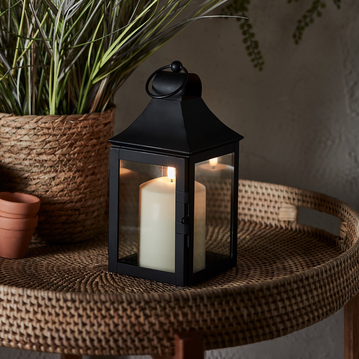 25cm Albury Black Garden Lantern with TruGlow® Candle