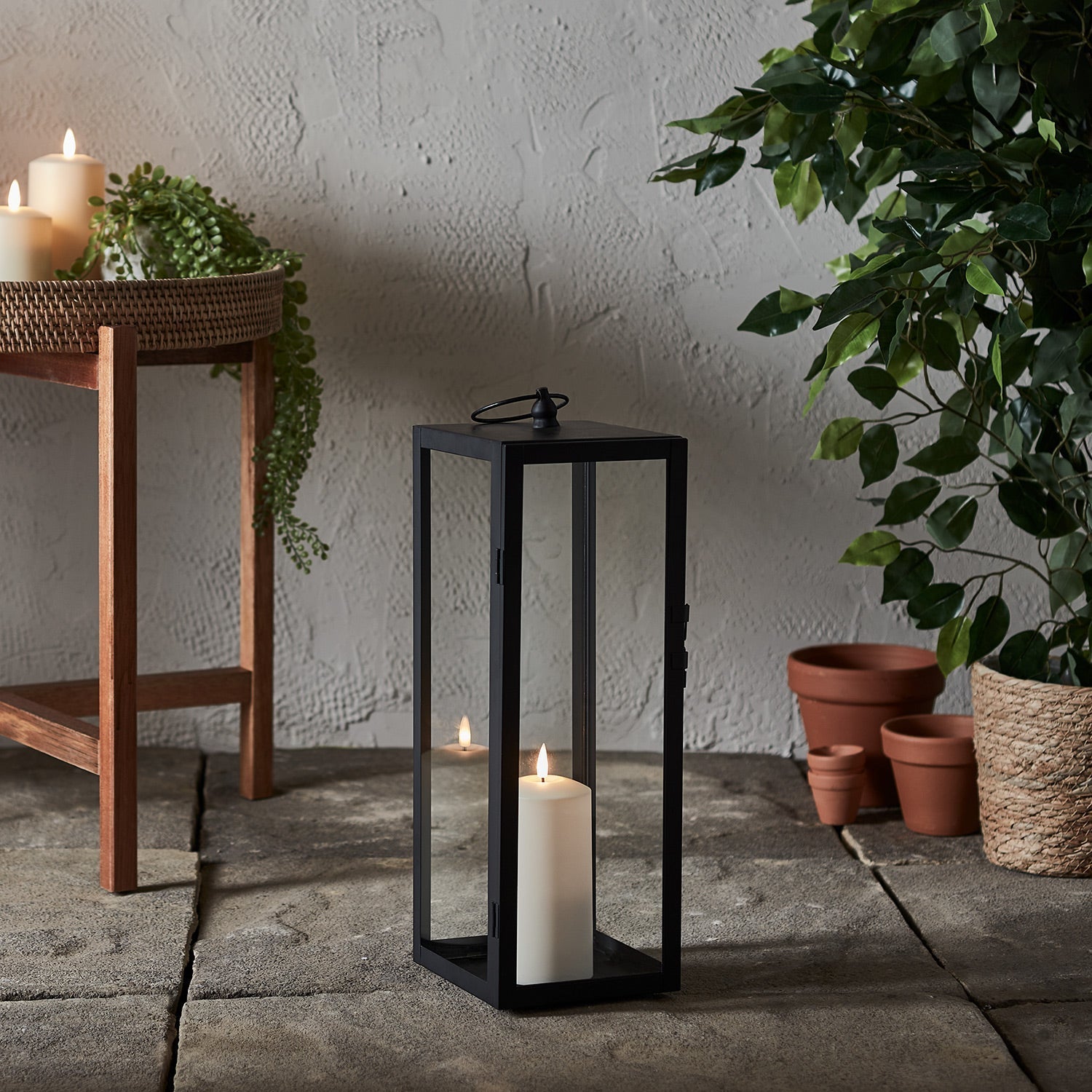 Bowen Large Black Garden Lantern with White TruGlow® Candle