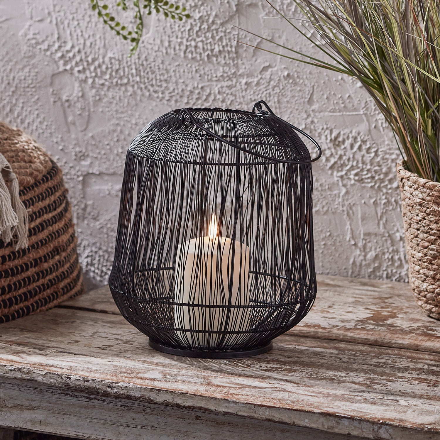 Antonio Large Black Garden Lantern with TruGlow® Candle