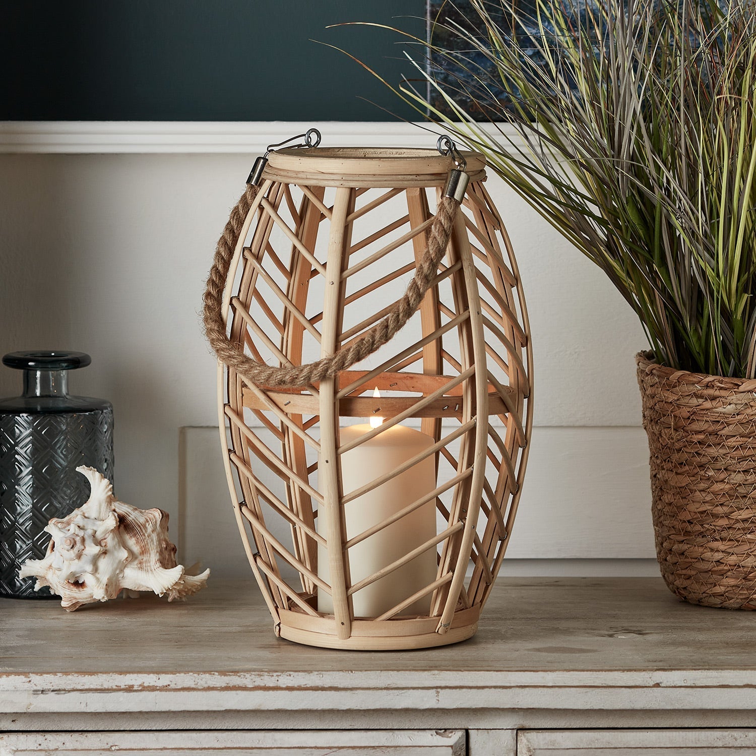 Bamboo Candle Lantern with White TruGlow® Candle