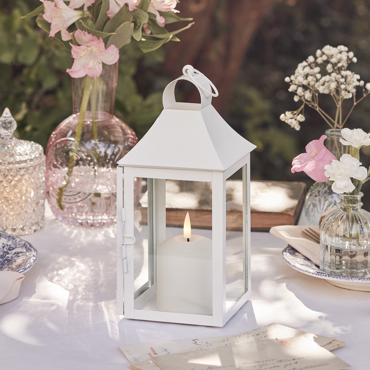 25cm Albury White Garden Lantern with TruGlow® Candle