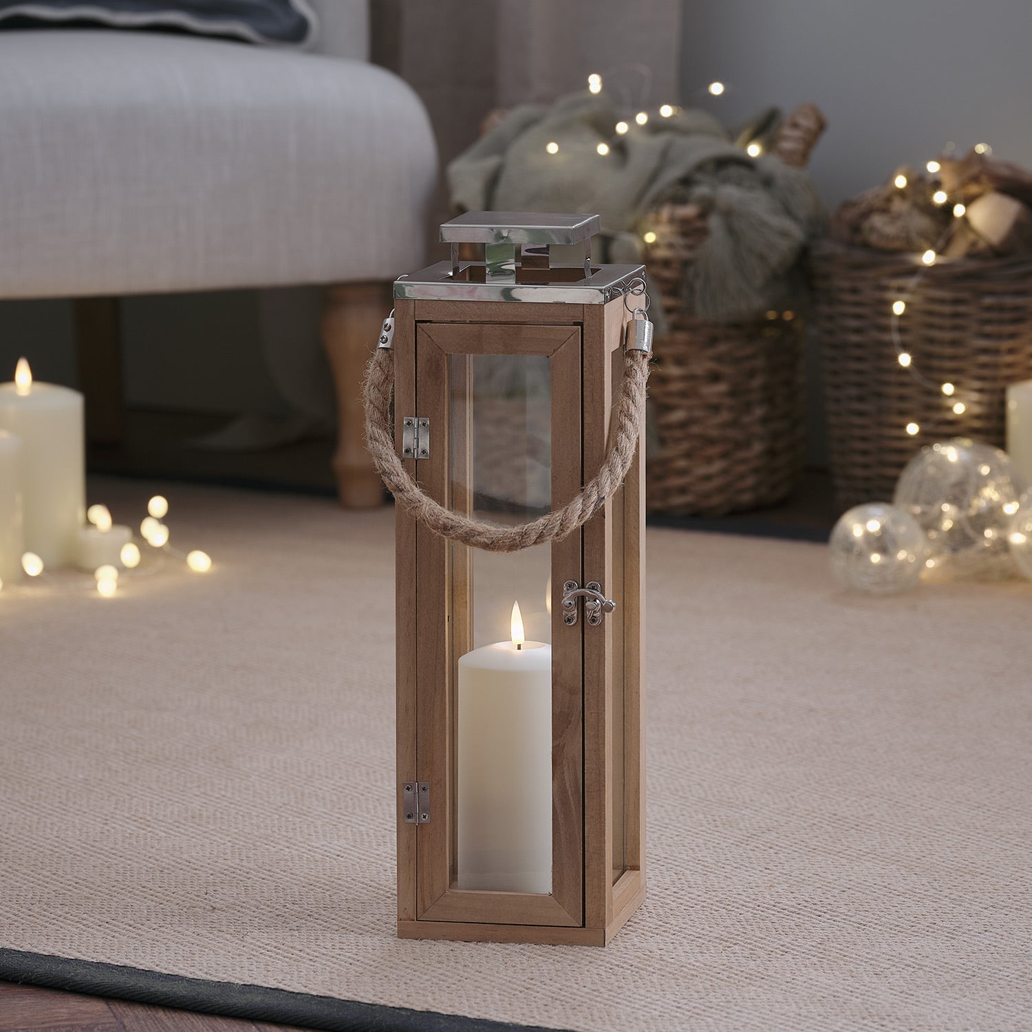 Salcombe Wooden Lantern Duo with TruGlow® Candles