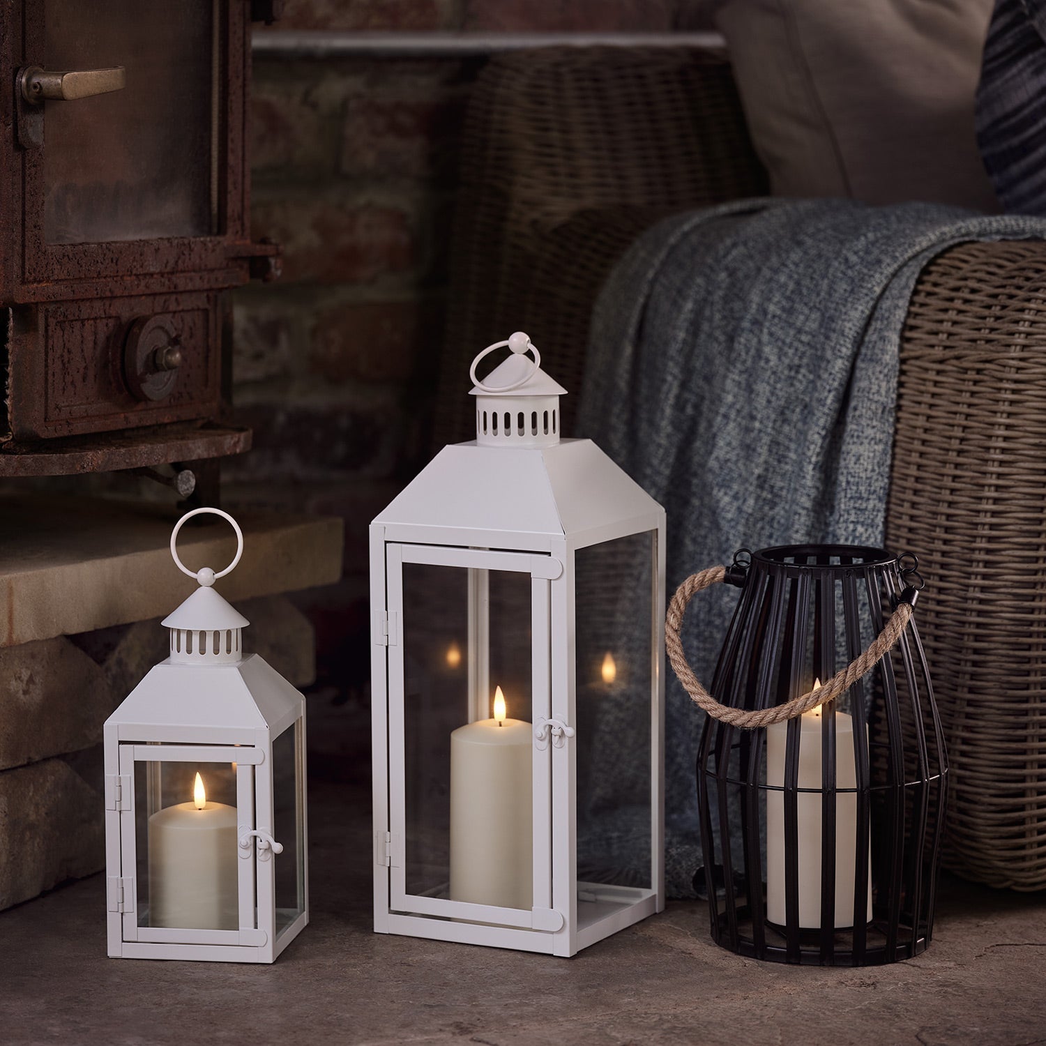 Perth White Garden Lantern Duo with TruGlow® Candles