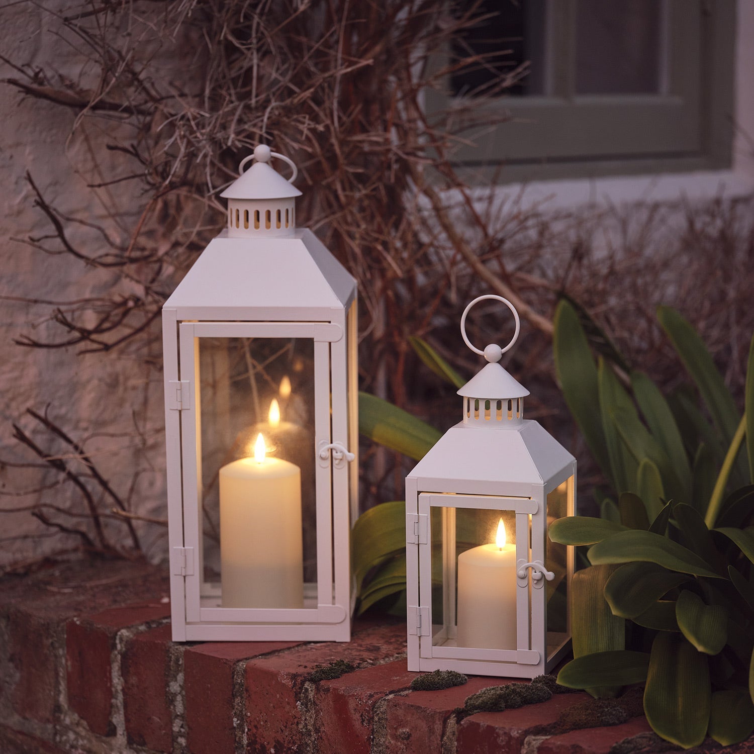 Perth White Garden Lantern Duo with TruGlow® Candles