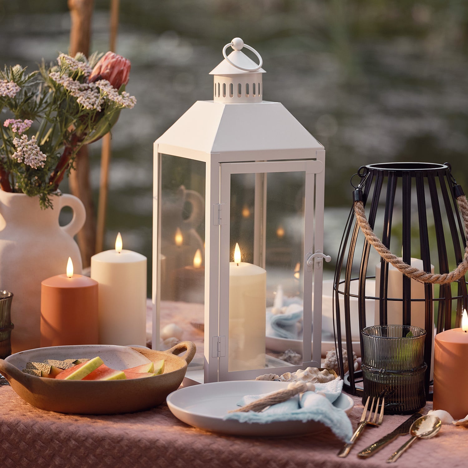 Perth White Garden Lantern Duo with TruGlow® Candles