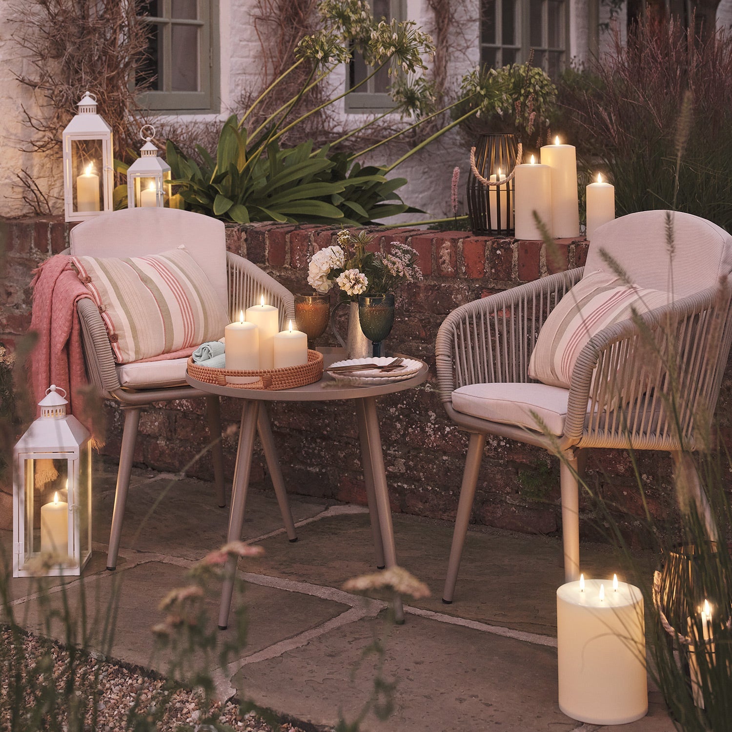 Perth White Garden Lantern Duo with TruGlow® Candles